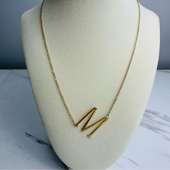 Jewelry - Gold Plated Stainless Steel No Tarnish M Initial Necklace